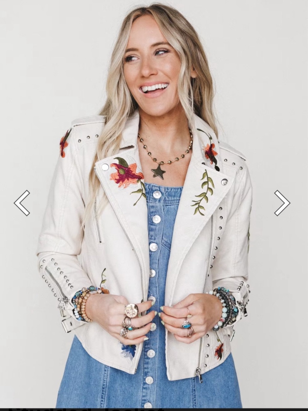 Embroidered Faux Leather Biker Jacket. NWT. Size Medium.